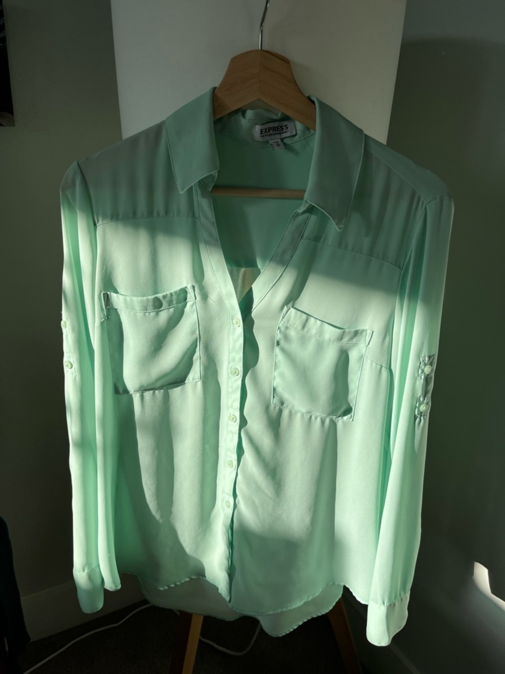 Express Mint Green Button-Down Portofino Blouse